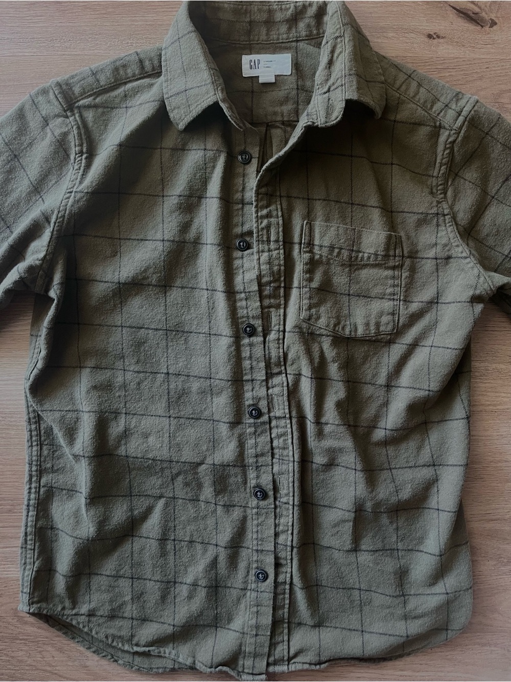 GAP Olive Green Windowpane Womens Button-Down Shirt XS